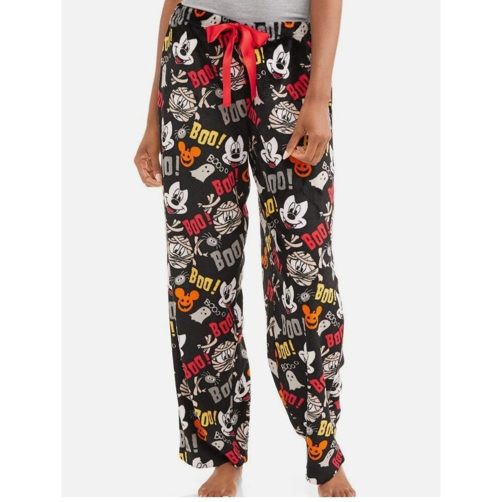 Womens Disney Mickey Mouse Soft Plush Fleece Pajama Pants Halloween Ghost XL